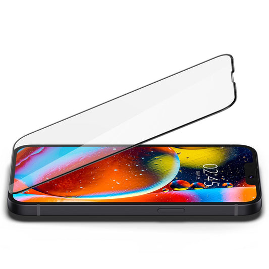 Schutzfolie Spigen GlastR Slim für Apple iPhone 17e / 16e / 14 / 13 Pro, gehärtetes Glas, vollflächig klebend, Schwarz AGL03392