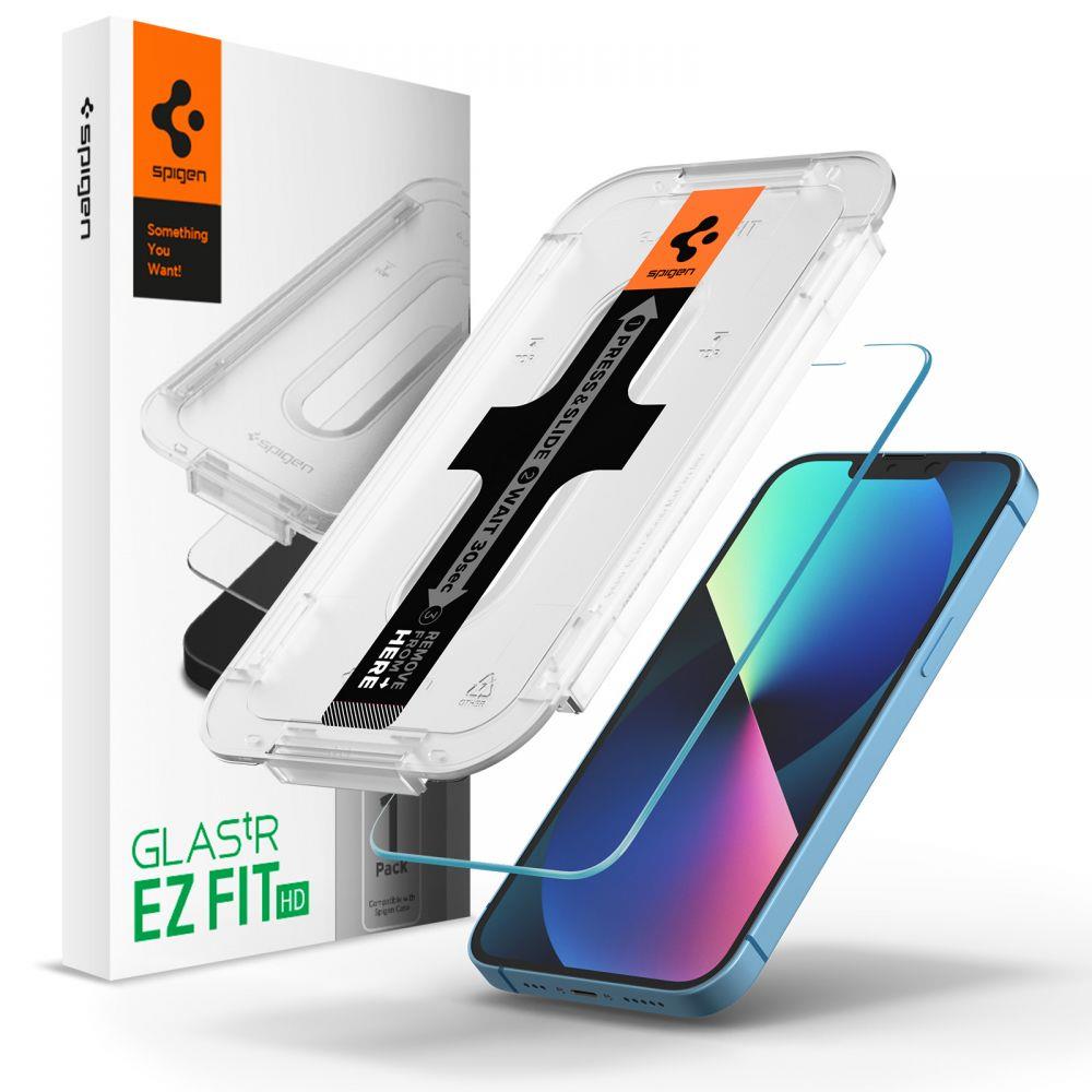 Spigen EZ FIT Displayschutzfolie für Apple iPhone 14 / 13 Pro / 13, sicheres Glas, Vollkleber AGL03724