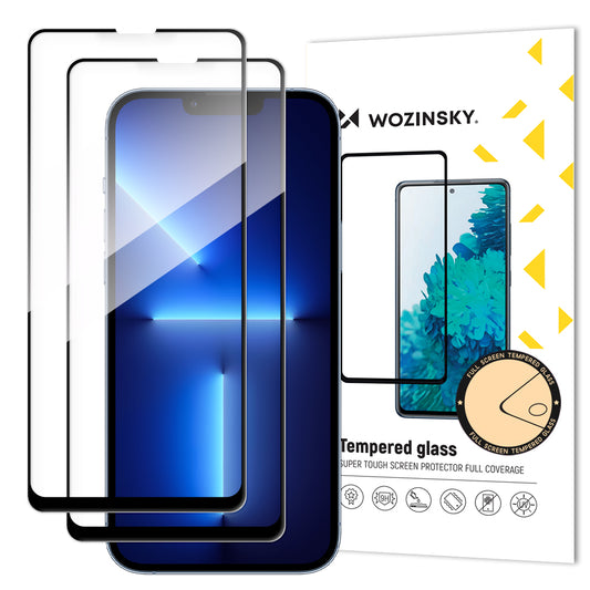 WZK Screen Protector for Apple iPhone 13 Pro Max, Tempered Glass, Full Glue, Set of 2 pieces, Black