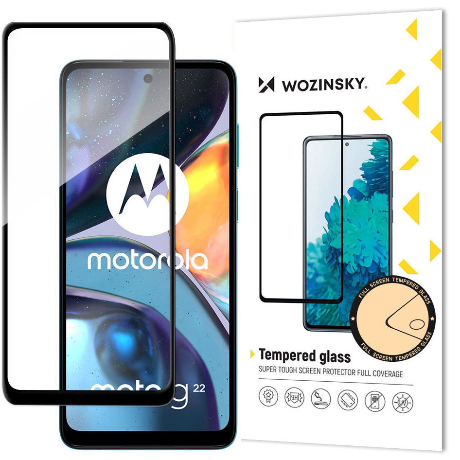 WZK Screen Protector for Motorola Moto G22, Tempered Glass, Full Glue, Black