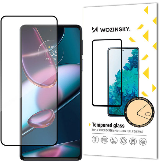 WZK Super Durable Screen Protector for Motorola Edge 30, Tempered Glass, Full Glue, Case Friendly, Black