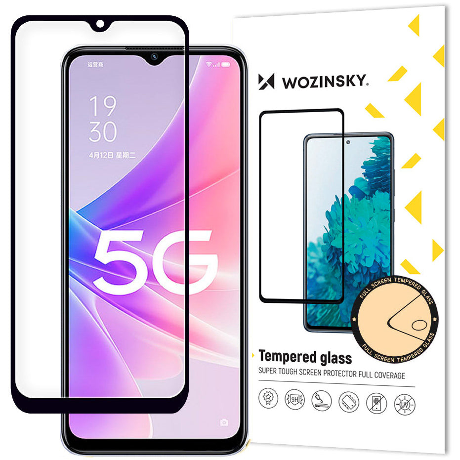 WZK Screen Protector for Oppo A57 4G / A77 4G / A57s / A57e, Tempered Glass, Full Glue, Case Friendly, Black