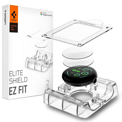 Schutzfolie Spigen Elite Shield EZ FIT für Google Pixel Watch 45mm Serie, 2er Set, Gehärtetes Glas, Transparent AFL08525