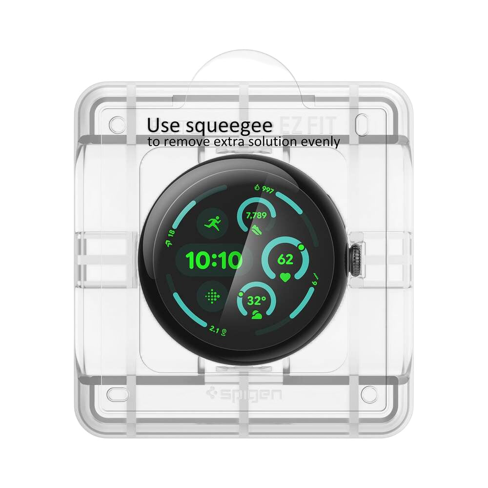 Schutzfolie Spigen Elite Shield EZ FIT für Google Pixel Watch 45mm Serie, 2er Set, Gehärtetes Glas, Transparent AFL08525