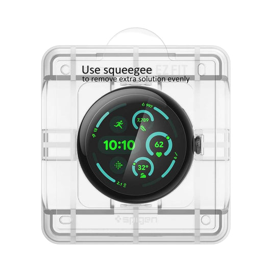 Spigen Elite Shield EZ FIT Schutzfolie für Google Pixel Watch 45mm Serie, 2 Stück Set, Gehärtetes Glas, Transparent AFL08525