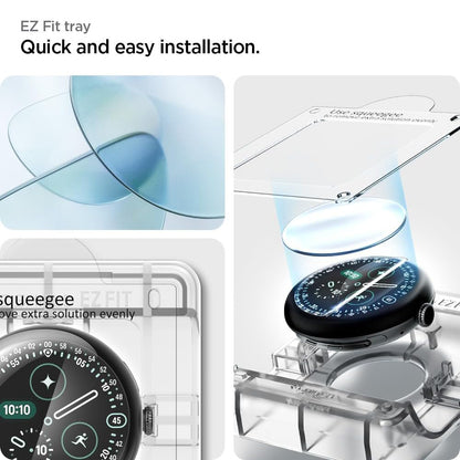 Schutzfolie Spigen Elite Shield EZ FIT für Google Pixel Watch 45mm Serie, 2er Set, Gehärtetes Glas, Transparent AFL08525