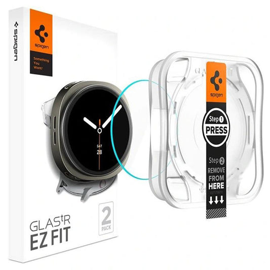 Schutzfolie Spigen GlastR EZ FIT für Samsung Galaxy Watch8 40mm, Set 2 Stück, Gehärtetes Glas AGL09876