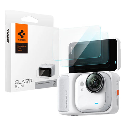 Schutzfolie Spigen GlastR Slim für Insta360 Go Ultra, gehärtetes Glas, Set 2 Stück AGL11171