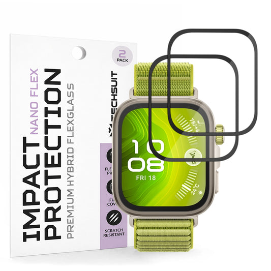 Schutzfolie Techsuit Nano Flex für Huawei Watch Fit 4 Pro, Set mit 2 Stück, Kunststoff, Schwarz