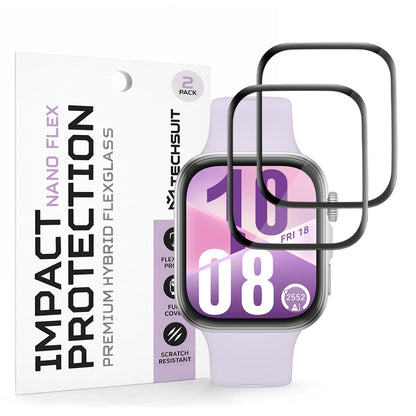 Techsuit Nano Flex Protection Film for Huawei Watch Fit 4, Set of 2 Pieces, Plastic, Black