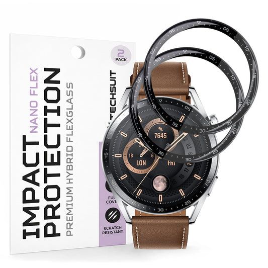 Schutzfolie Techsuit Nano Flex für Huawei Watch GT 3 46mm, Set mit 2 Stück, Kunststoff, Schwarz