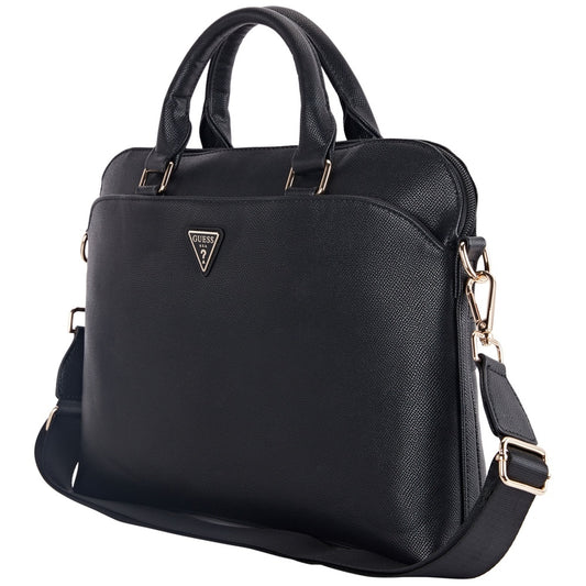 Guess Grained Triangle Logo Tasche für 15-Zoll-Laptop, Schwarz