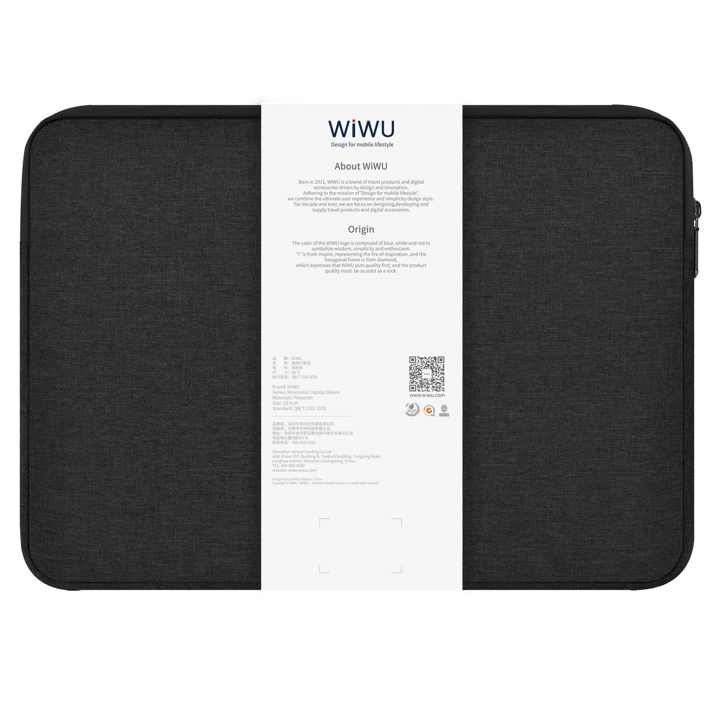 WiWu Minimalistische Hüllentasche für 14-Zoll-Laptop, Schwarz