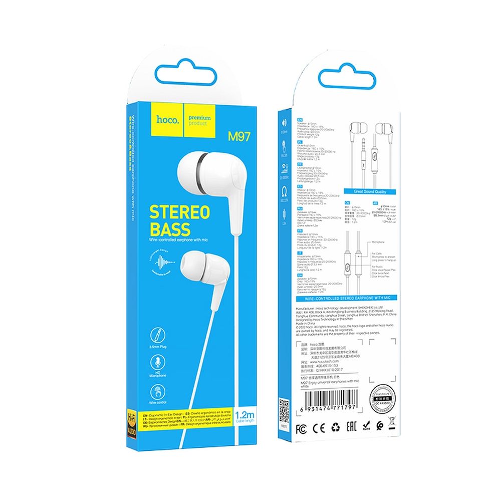 Handsfree 3.5mm HOCO M97, Weiß