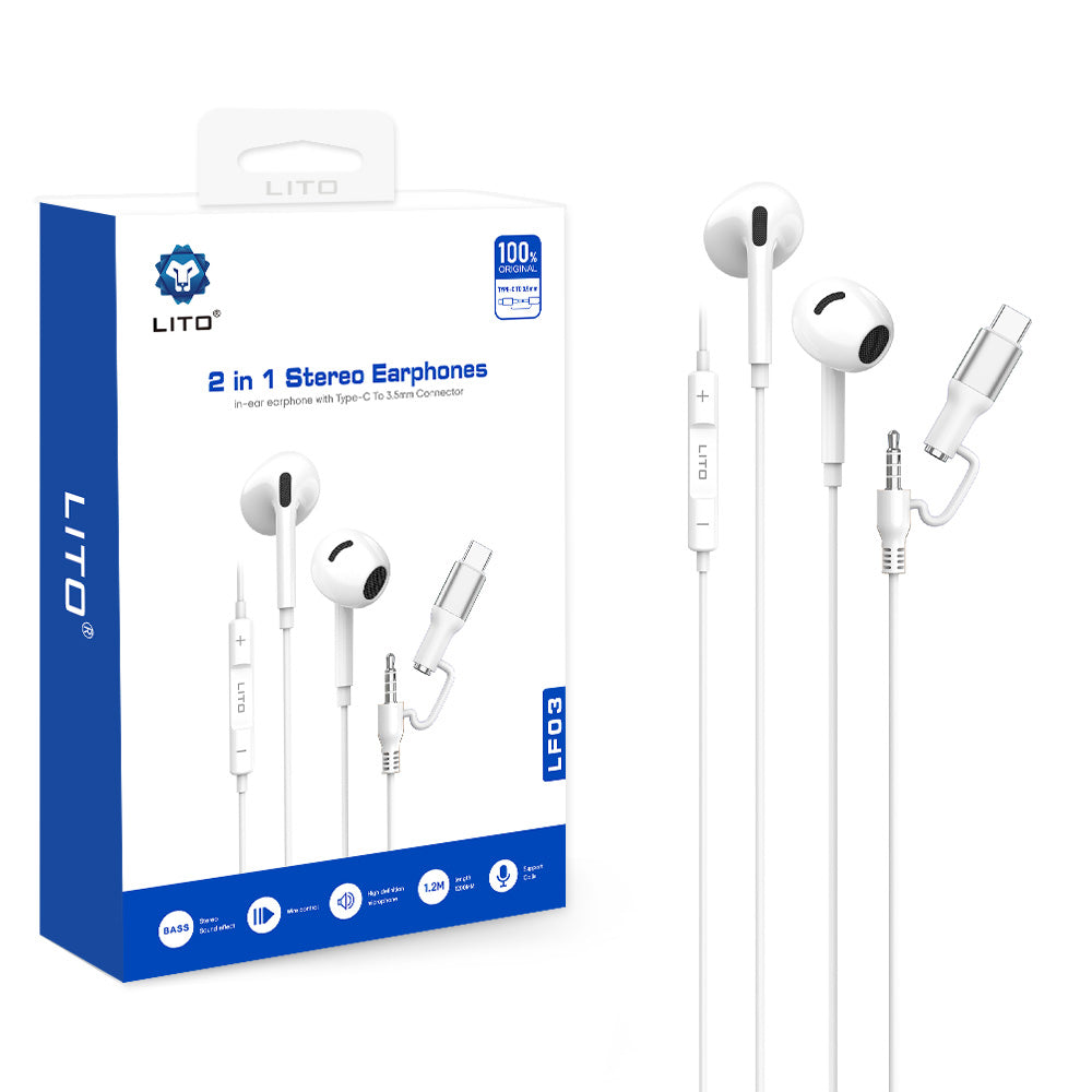Handsfree 3.5mm / USB-C Lito LF03, Weiß