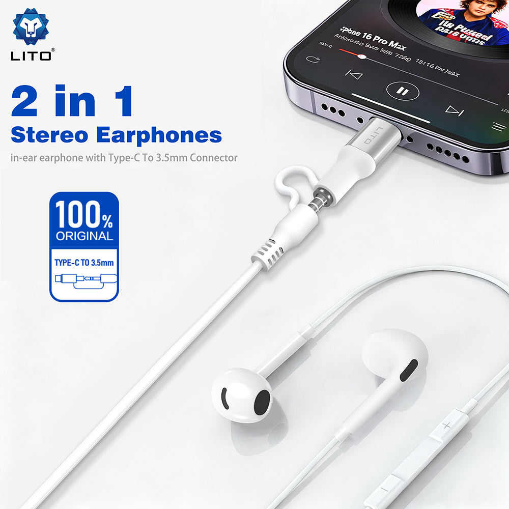 Handsfree 3.5mm / USB-C Lito LF03, Weiß