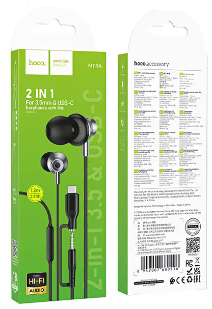 Freisprecheinrichtung 3,5 mm / USB-C HOCO M119A, Schwarz
