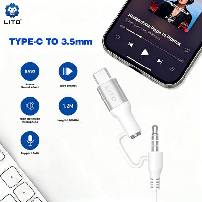 Handsfree 3.5mm / USB-C Lito LF03, Weiß