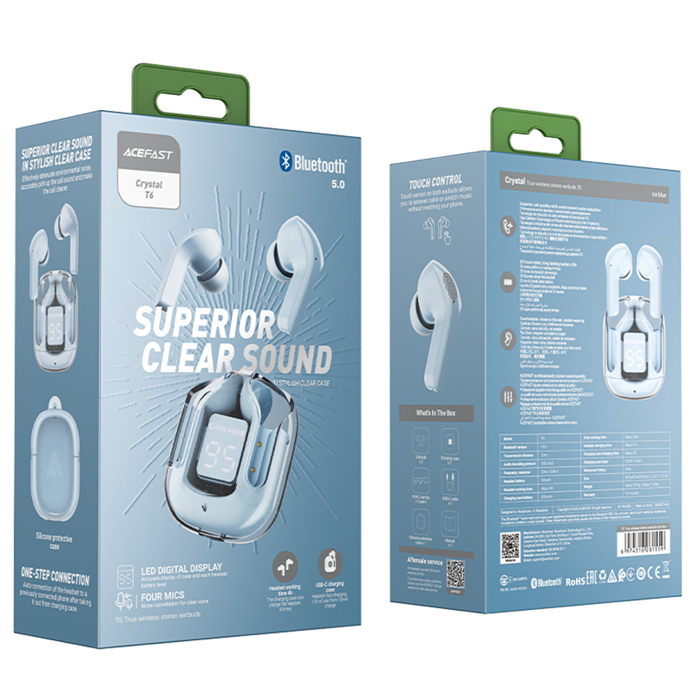 Handsfree Bluetooth Acefast T6, TWS, Blau