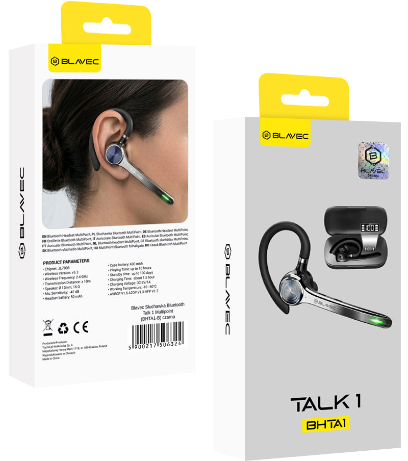 Bluetooth-Freisprecheinrichtung Blavec Talk 1, Multipoint, A2DP, Schwarz