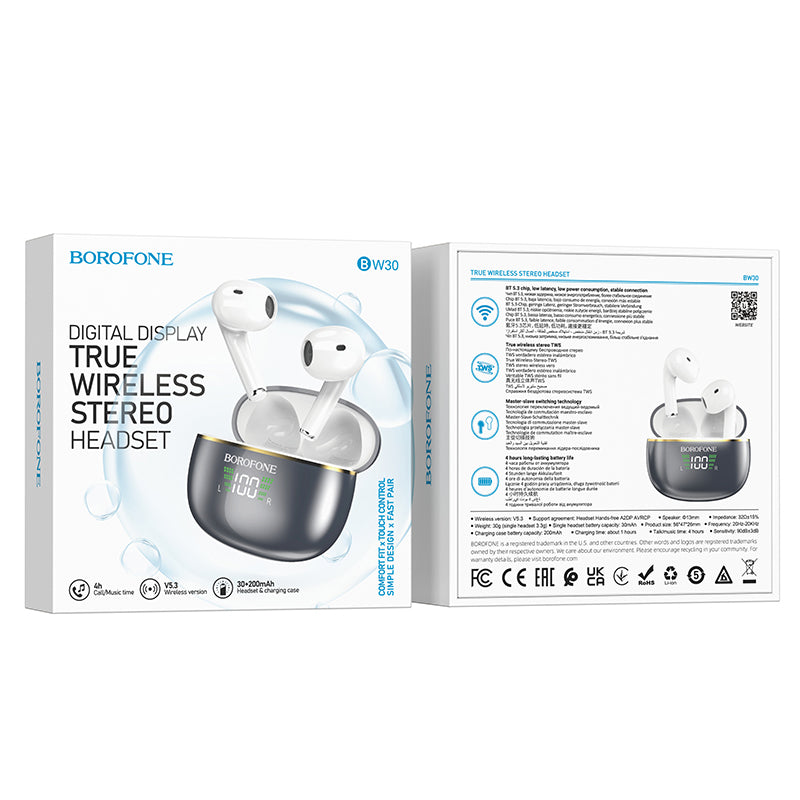 Freisprecheinrichtung Bluetooth Borofone BW30, TWS, Grau