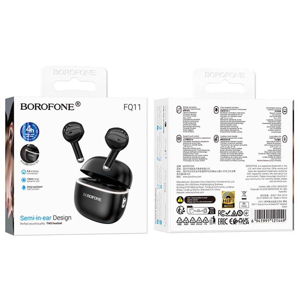 Handsfree Bluetooth Borofone FQ11 Sound, TWS, Schwarz