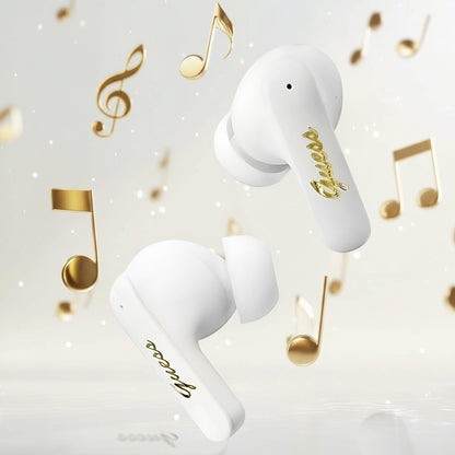 Handsfree Bluetooth Guess Script Metal Logo, TWS, Weiß