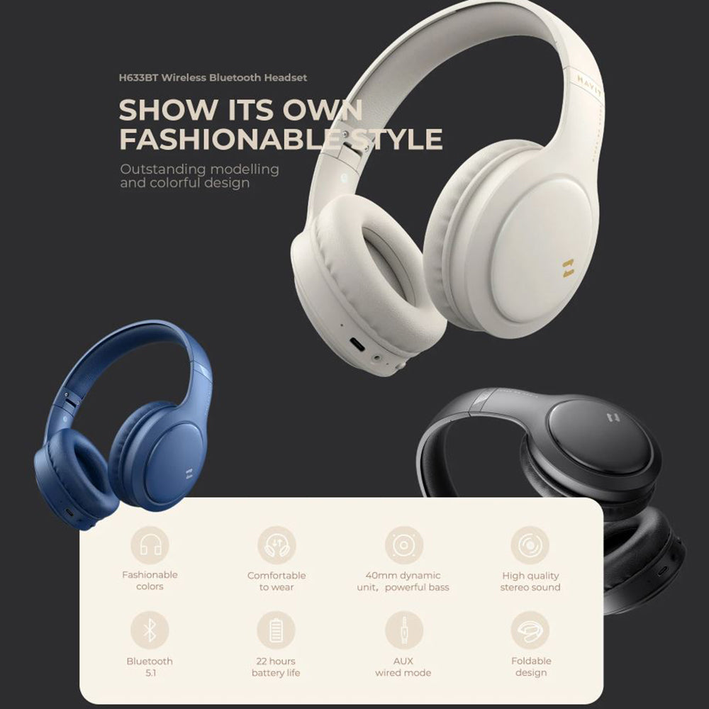 Handsfree Bluetooth HAVIT H633BT, Multipoint, A2DP, Blue