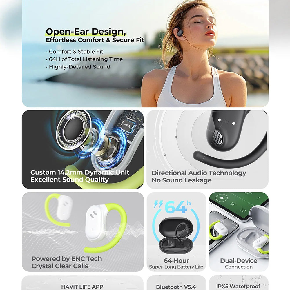 Handsfree Bluetooth HAVIT OWS915, TWS, Grau