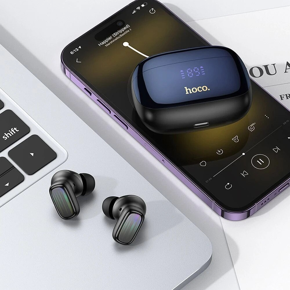 Handsfree Bluetooth HOCO EQ20, TWS, ANC, MultiPoint, Schwarz