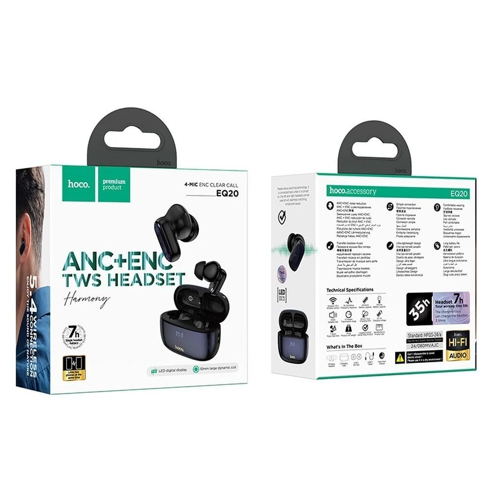 HOCO EQ20 Bluetooth Handsfree, TWS, ANC, MultiPoint, Black