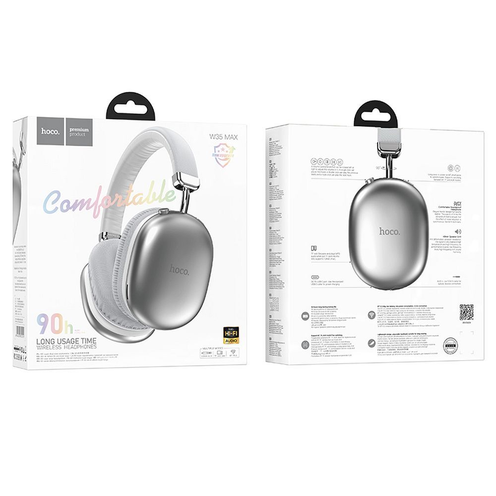 HOCO W35 Max Bluetooth Over-Ear Kopfhörer | Silber | 90h Akku | AUX & TF
