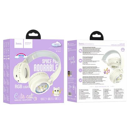 Handsfree Bluetooth HOCO W50 Kids Cute Cat, A2DP, Weiß