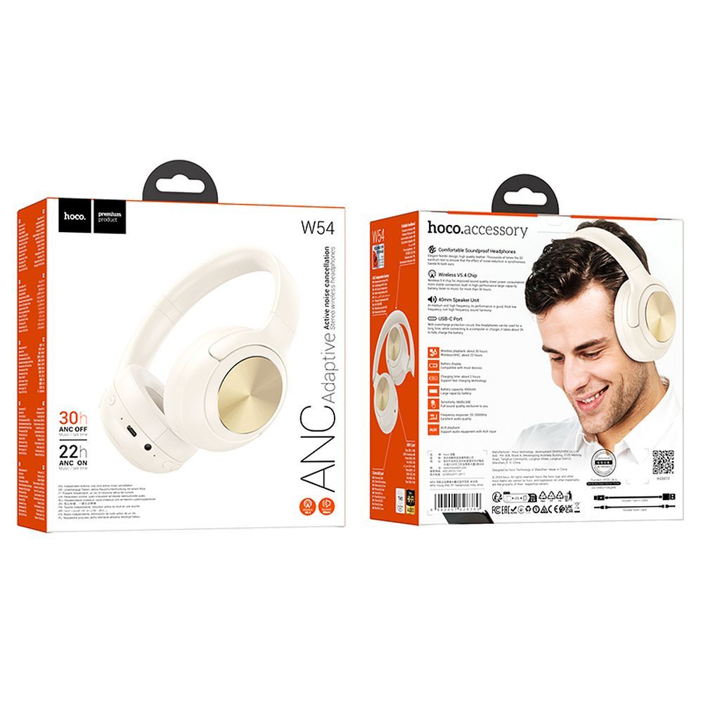 Handsfree Bluetooth HOCO W54, A2DP, ANC, Weiß