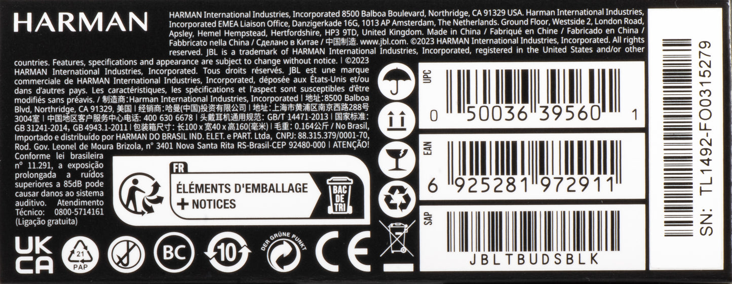 Handsfree Bluetooth JBL Tune Buds, TWS, ANC, Multipoint, Schwarz JBLTBUDSBLK