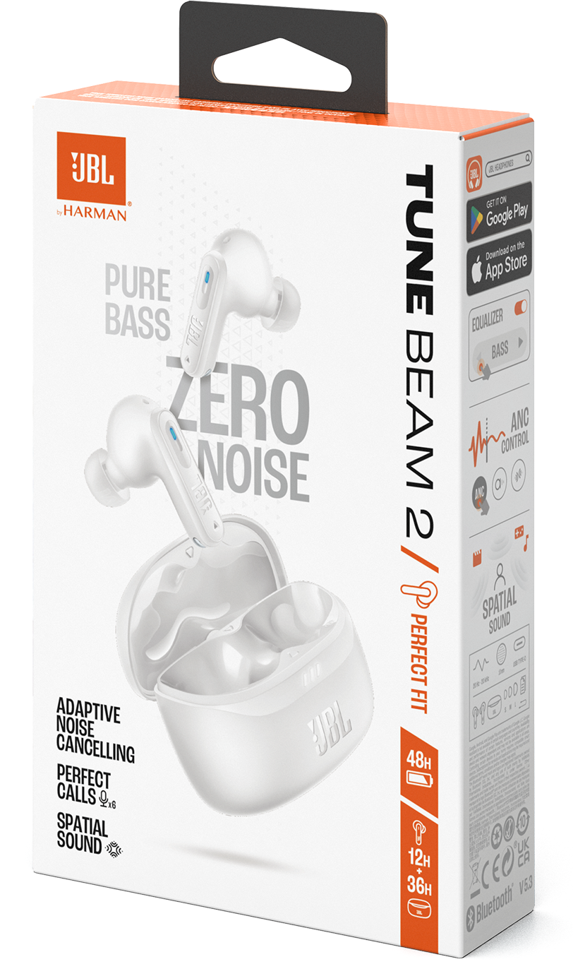 Bluetooth-Freisprecheinrichtung JBL Tune Beam 2, TWS, ANC, MultiPoint, Weiß JBLTBEAM2WHT