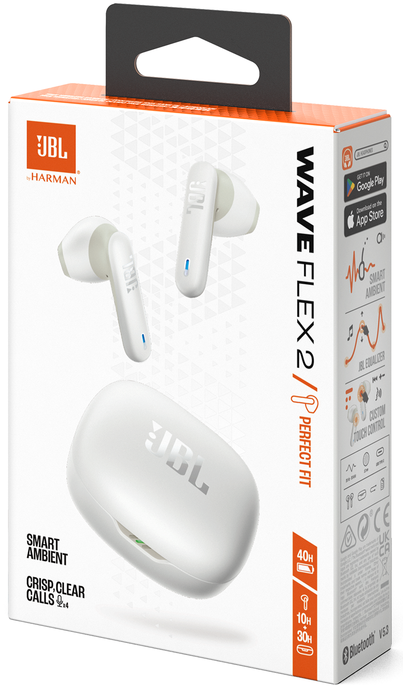 Handsfree Bluetooth JBL Wave Flex 2, TWS, ANC, MultiPoint, Weiß JBLWFLEX2WHT