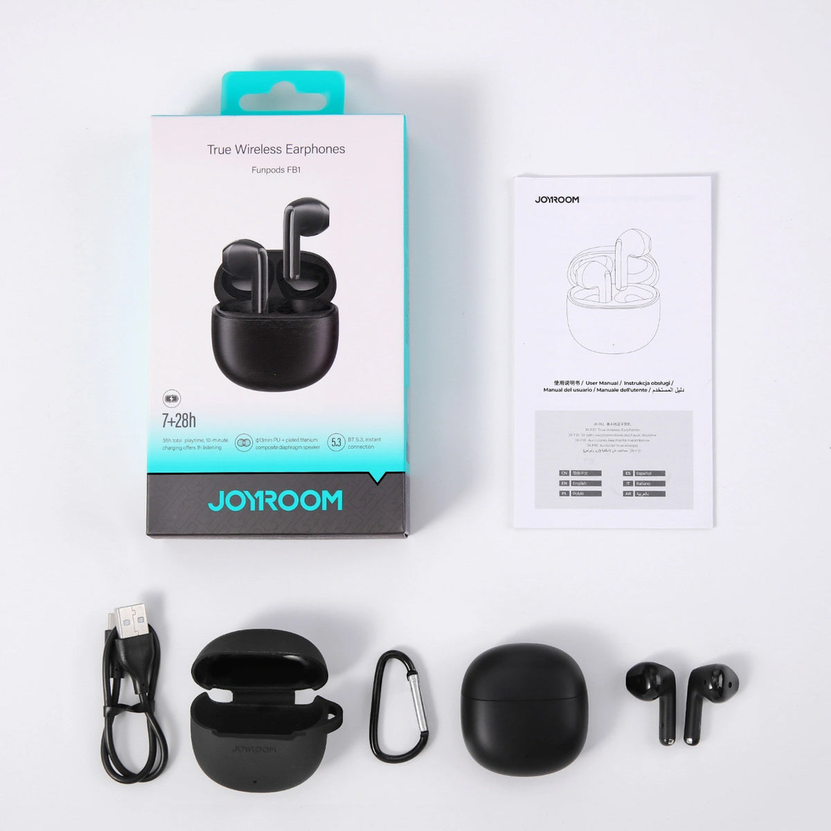 Bluetooth-Freisprecheinrichtung Joyroom Funpods JR-FB1 Neue Version, TWS, Schwarz