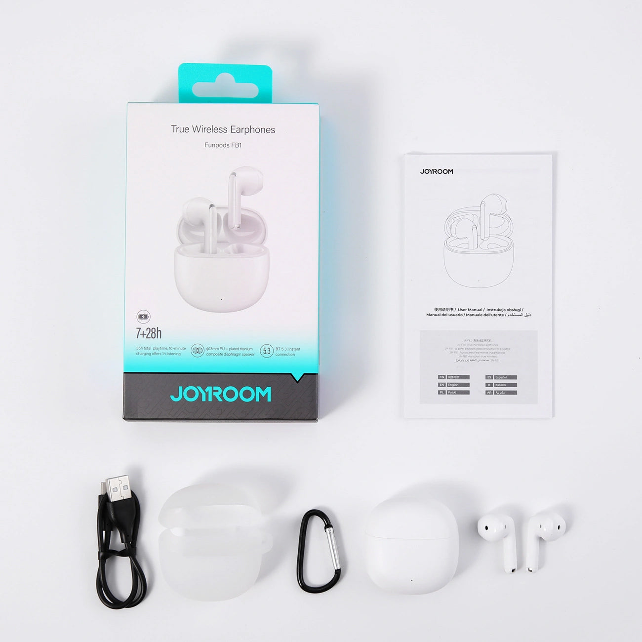 Bluetooth-Freisprecheinrichtung Joyroom Funpods JR-FB1 Neue Version, TWS, Weiß