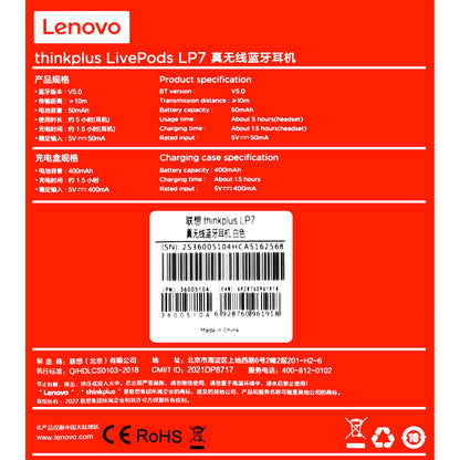 Freisprecheinrichtung Bluetooth Lenovo LivePods LP7, TWS, Weiß