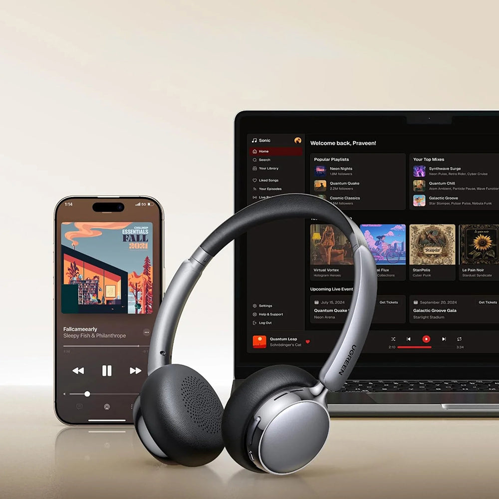 Handsfree Bluetooth UGREEN HiTune Studio Plus HP207, A2DP, ANC, Silber