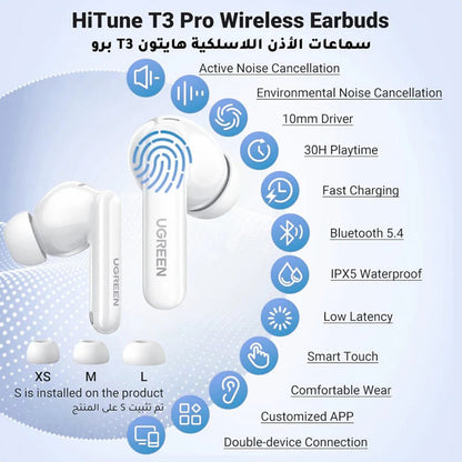 Handsfree Bluetooth UGREEN HiTune T3 Pro WS206, TWS, ANC, MultiPoint, Weiß
