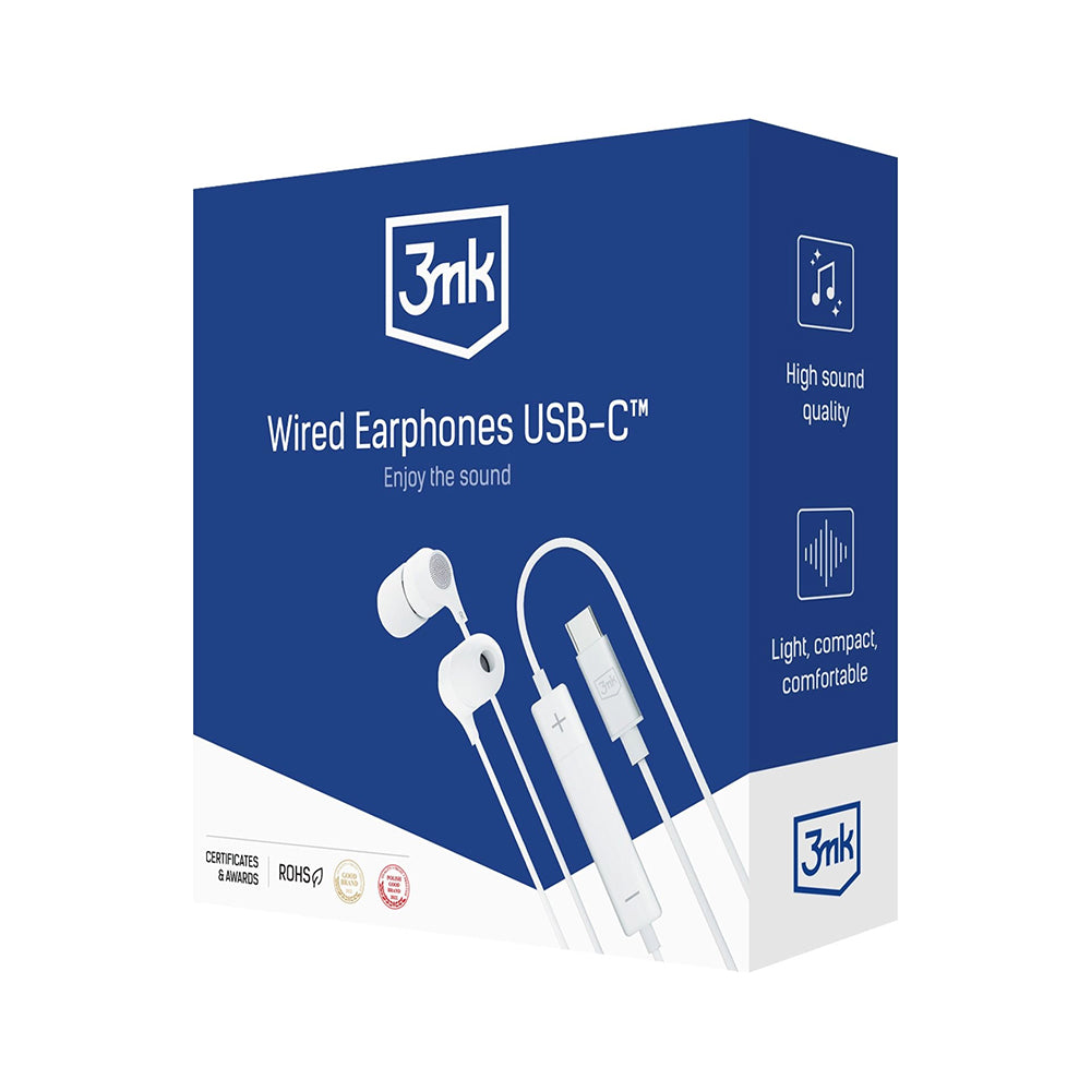 3MK USB-C In-Ear Kopfhörer | Weiß | 1.2m Kabel | Mikrofon