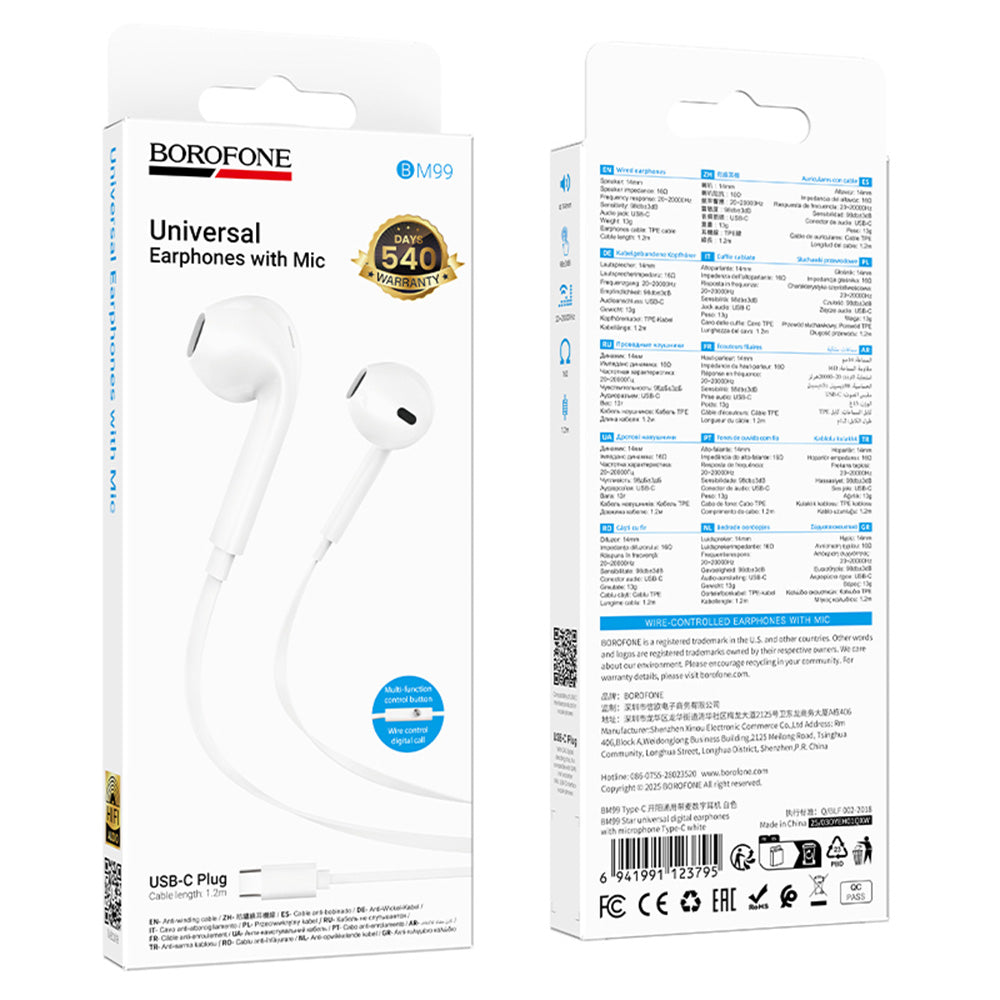 Handsfree USB-C Borofone BM99 Star, Weiß