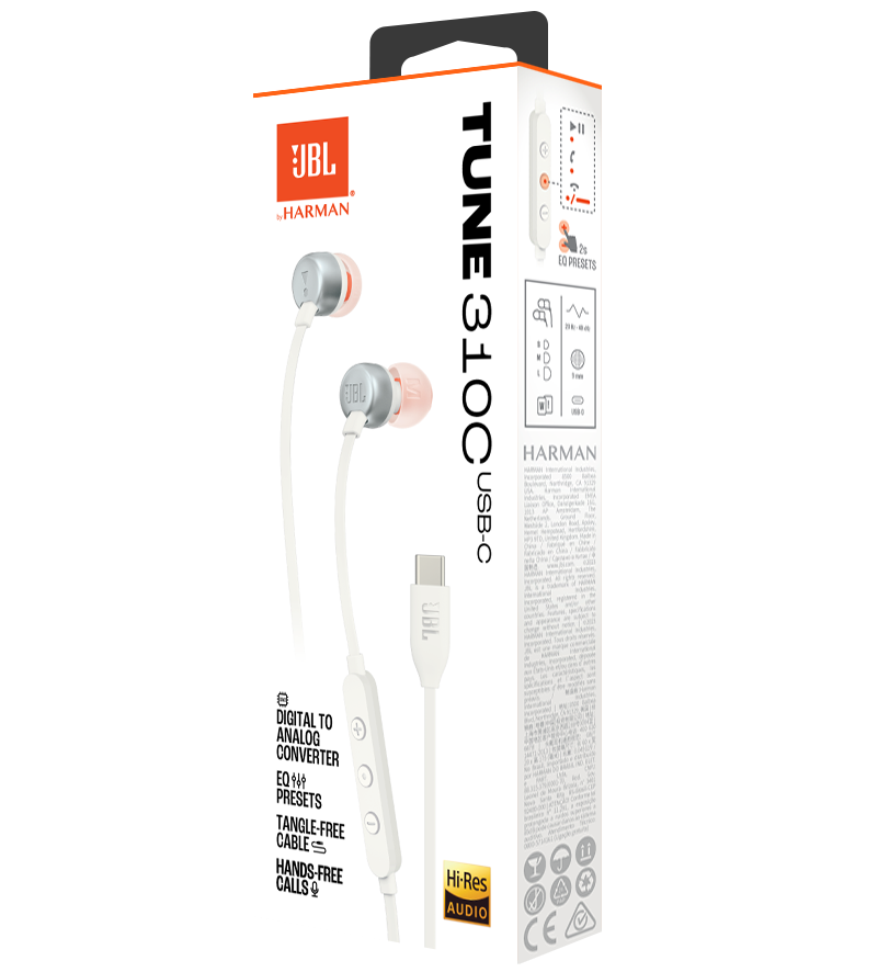 Handsfree USB-C JBL Tune 310C, White JBLT310CWHT
