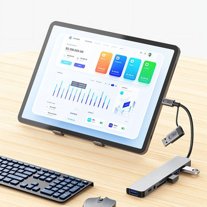 USB / USB-C Hub Tech-Protect HB06, 2 x USB-A 3.0 - 2 x USB-A - 1 x USB-C - 1 x 3.5mm Jack - 1 x SD - 1 x microSD, Gray