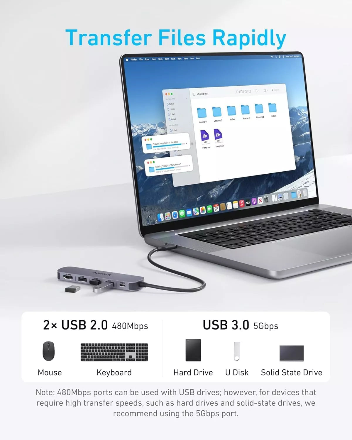 Anker USB-C Hub, 2 x USB-A - 1 x USB-A 3.0 - 1 x USB-C - 1 x HDMI, Grau A8357HA0