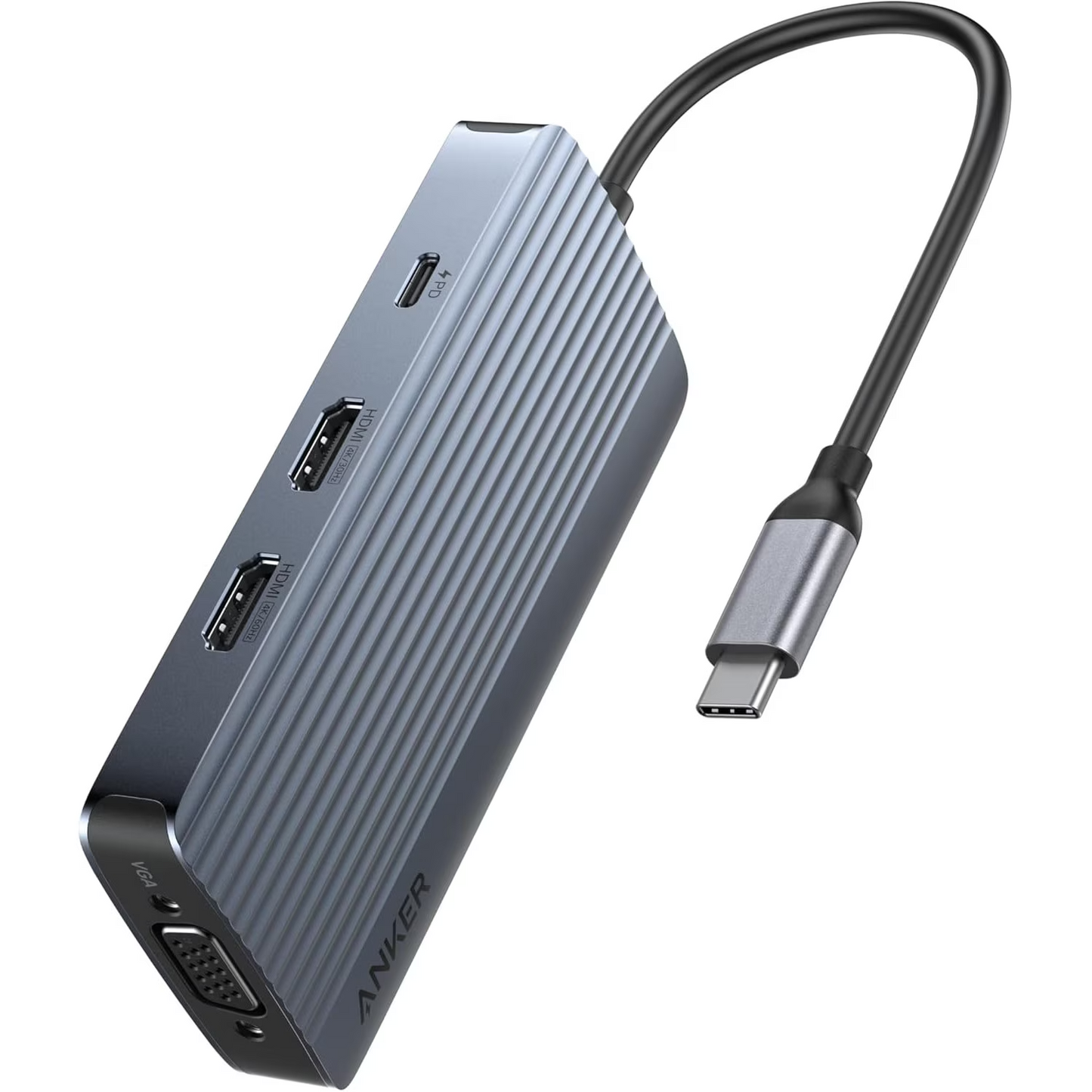 Hub USB-C Anker, 3 x USB-A 3.0 - 2 x USB-C - 2 x HDMI - 1 x VGA, Grau A83790A2