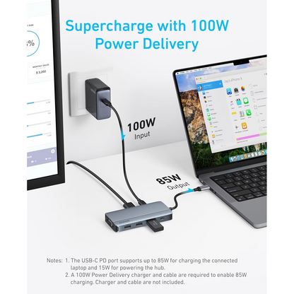 Hub USB-C Anker, 3 x USB-A 3.0 - 2 x USB-C - 2 x HDMI - 1 x VGA, Grau A83790A2