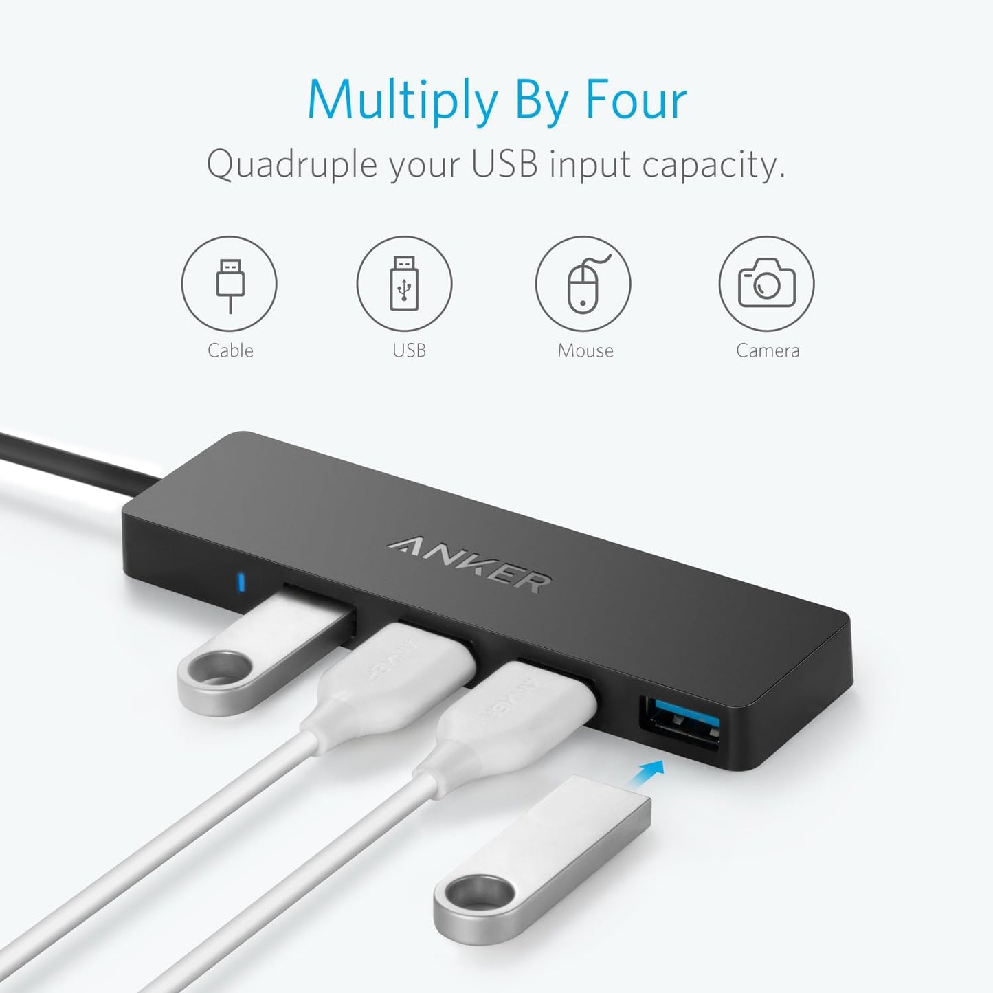 Anker USB-C-Hub, 4 x USB-A 3.0, Schwarz A8309G11